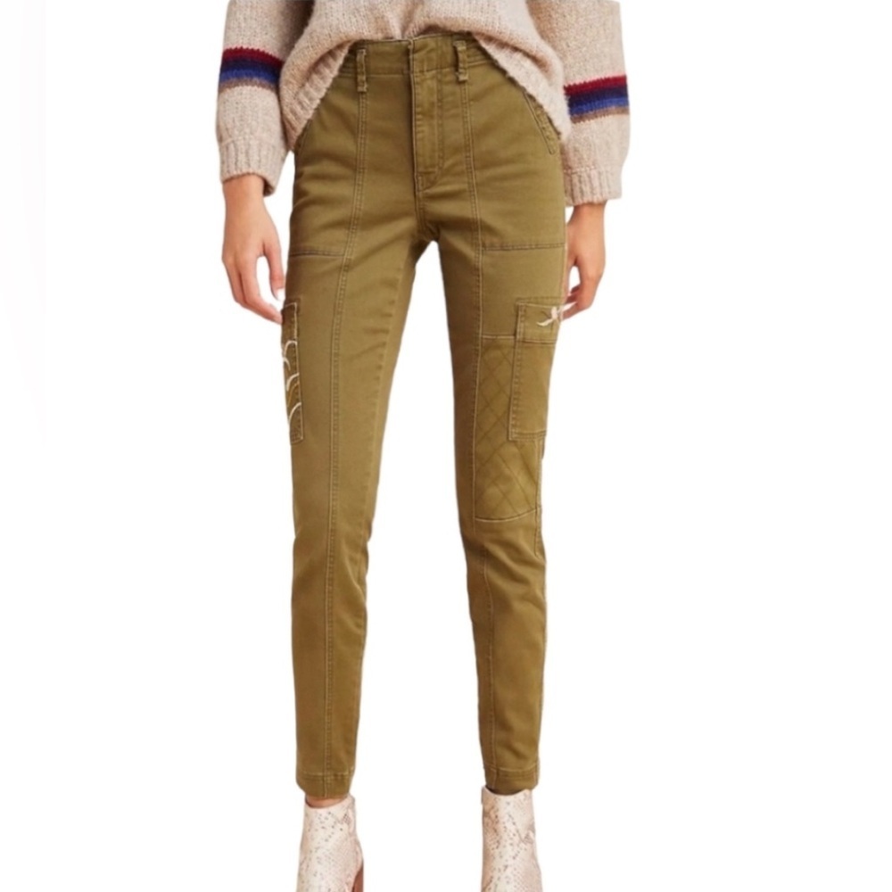 by Anthropologie Austen Olive Green Embroidered Utility Pants Size 27 or 26